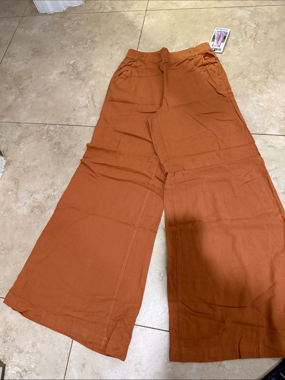 Rewash Wide-Leg Pull-On Pants in Terracotta